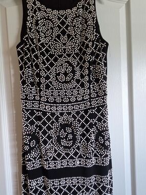 Xscape Black Midi Dress with White Stud Beading